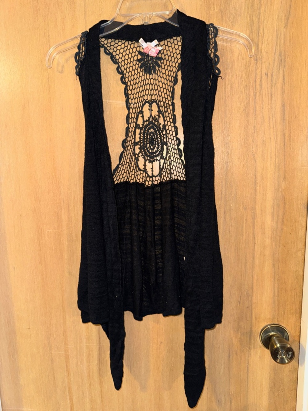 Derek Heart Crochet-Back Sleeveless Cascade Front Vest Medium